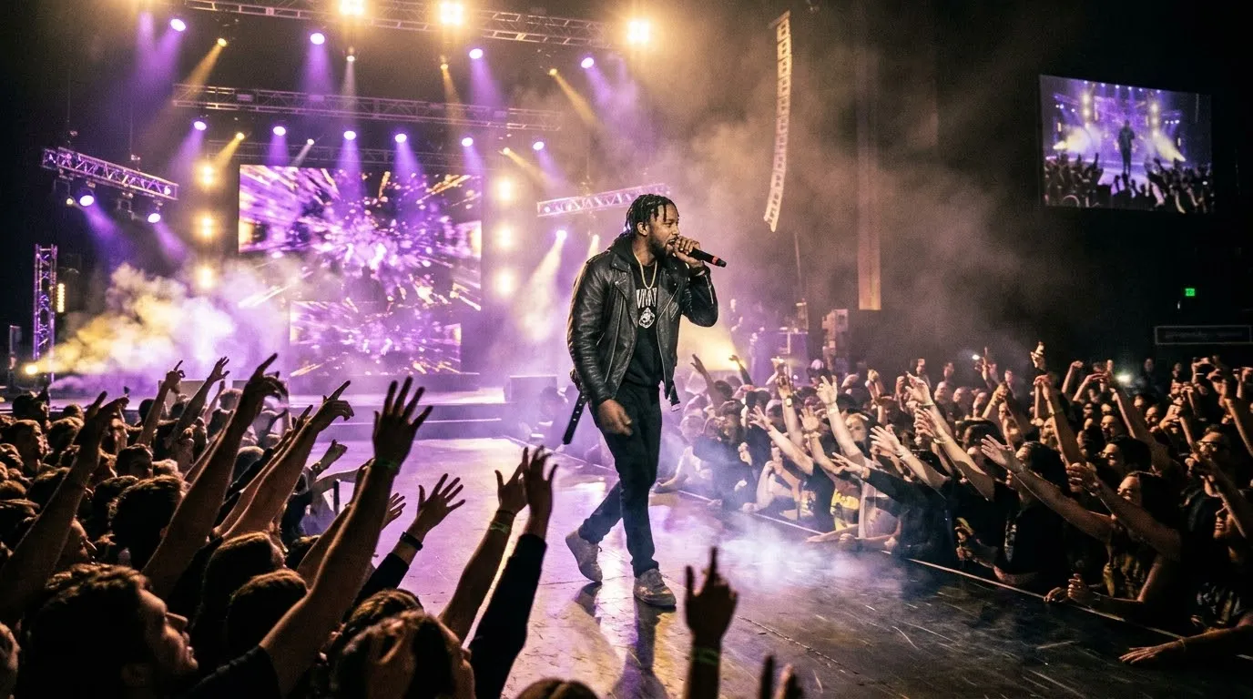 Saint Marlo performing on stage in purple light