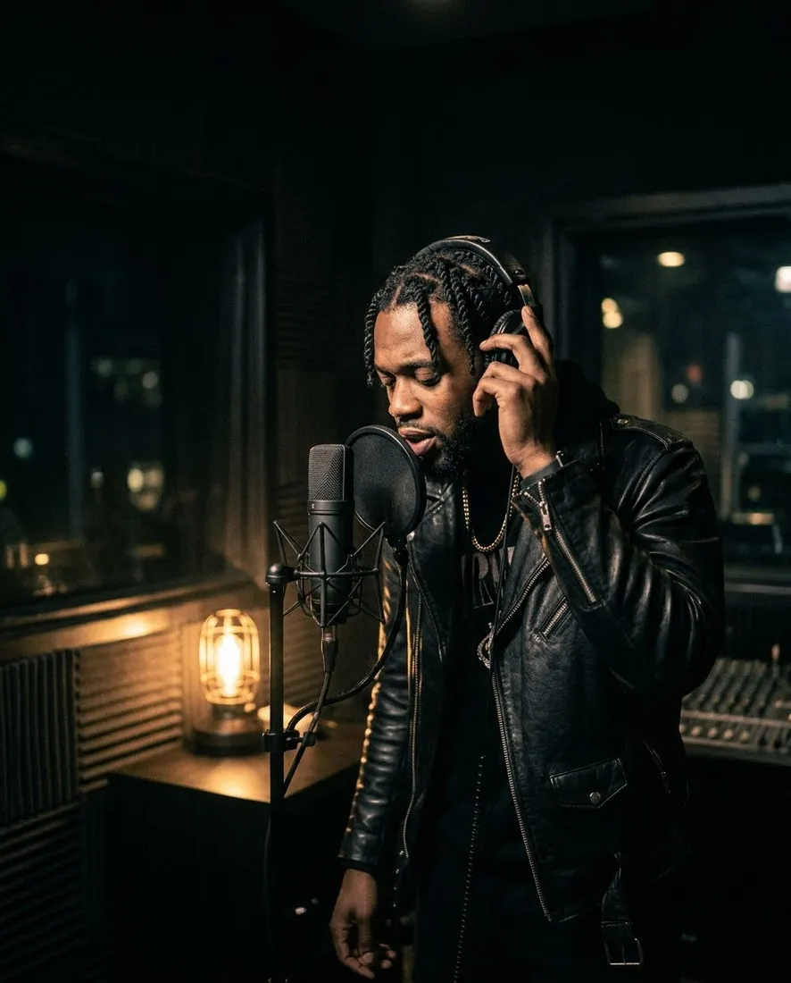 Saint Marlo recording in the vocal booth